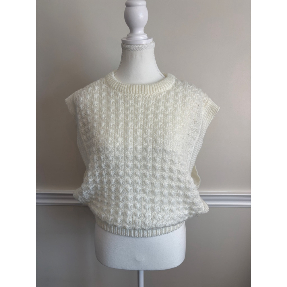 Vtg Chrous Line Womens Medium Cream Knit Sweater Vest Bohemian Feminine Indie